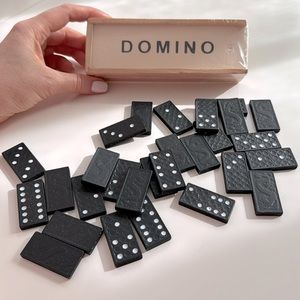 Wooden dragon domino, black and white in wooden box